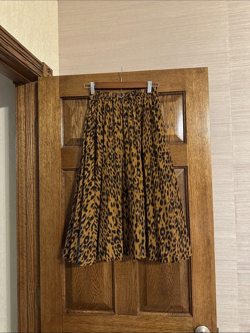 Leopard Print A-Line Midi Skirt - Brown